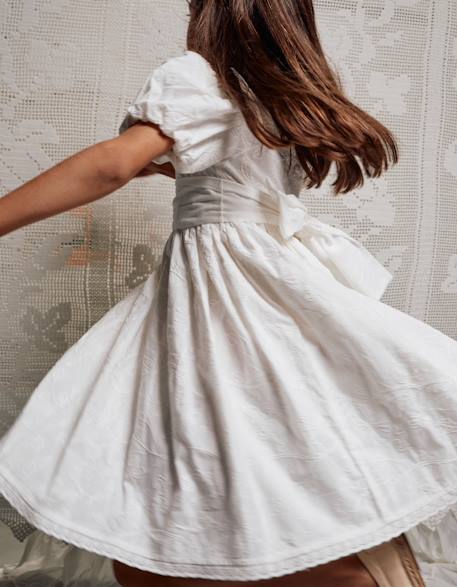 Robe en coton à manches ballon et ceinture Blanc 2 - vertbaudet enfant 