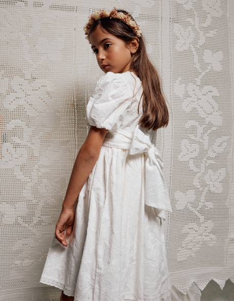 Fille-Robe en coton à manches ballon et ceinture