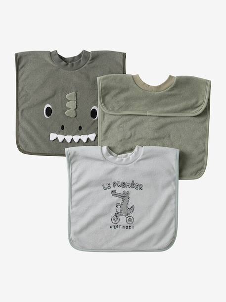 Lot de 3 bavoirs animaux à enfiler écru+sauge 7 - vertbaudet enfant 