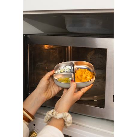 Assiette compartimentée bébé en inox micro-ondable Barbe à papa+Vert-de-gris 3 - vertbaudet enfant 