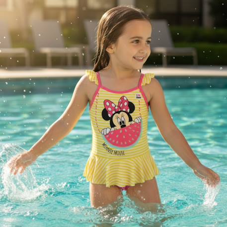 Fille-Maillot de bain-Maillot de bain bébé fille 1 pièce jaune à rayures avec volant motif personnage minnie