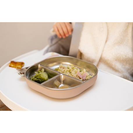 Assiette compartimentée bébé en inox micro-ondable Barbe à papa+Vert-de-gris 2 - vertbaudet enfant 