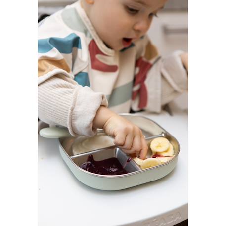 Assiette compartimentée bébé en inox micro-ondable Barbe à papa+Vert-de-gris 9 - vertbaudet enfant 