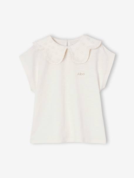 T-shirt fille col brodé fantaisie corail+écru 5 - vertbaudet enfant 
