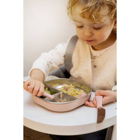 Assiette compartimentée bébé en inox micro-ondable Barbe à papa+Vert-de-gris 4 - vertbaudet enfant 