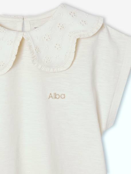 T-shirt fille col brodé fantaisie corail+écru 8 - vertbaudet enfant 