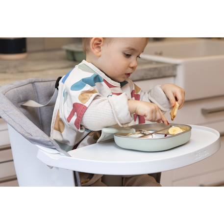 Assiette compartimentée bébé en inox micro-ondable Barbe à papa+Vert-de-gris 8 - vertbaudet enfant 