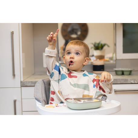 Assiette compartimentée bébé en inox micro-ondable Barbe à papa+Vert-de-gris 6 - vertbaudet enfant 
