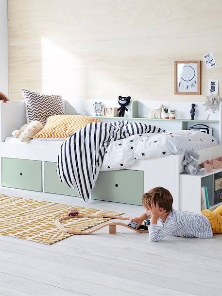Lit plateforme enfant avec rangements BASEO blanc+rose nude+vert grisé 11 - vertbaudet enfant 
