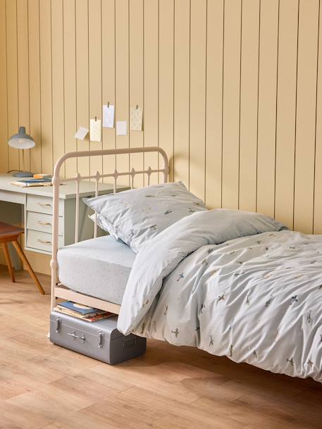 Taie d'oreiller coton 'aviateur' Bleu+Imprimé rime multico 4 - vertbaudet enfant 