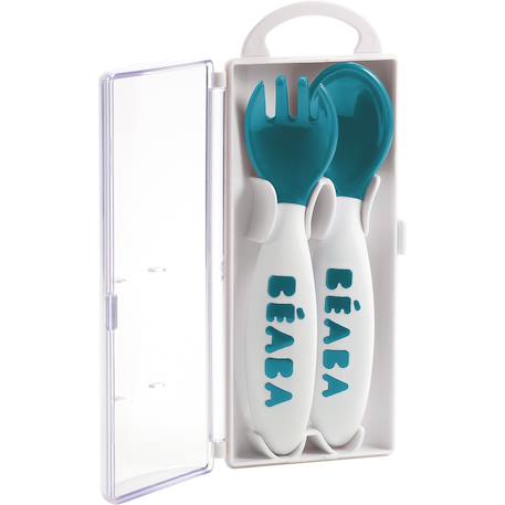 Set de 2 couverts ergonomiques 2ème âge Bleu+Nude 2 - vertbaudet enfant 
