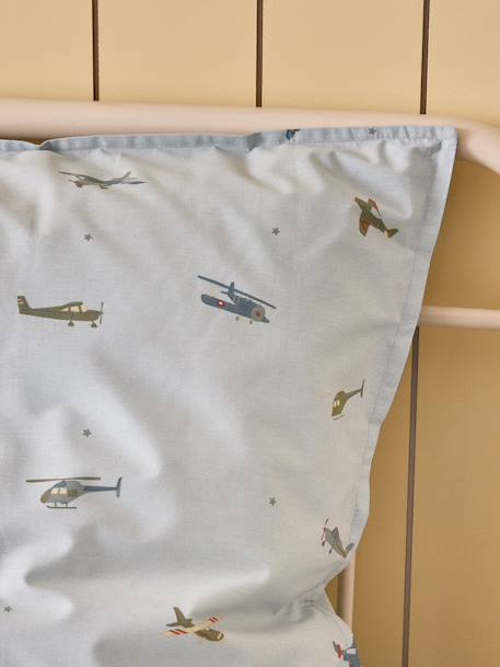 Taie d'oreiller coton 'aviateur' Bleu+Imprimé rime multico 5 - vertbaudet enfant 