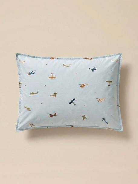 Taie d'oreiller coton 'aviateur' Bleu+Imprimé rime multico 1 - vertbaudet enfant 
