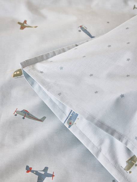 Taie d'oreiller coton 'aviateur' Bleu+Imprimé rime multico 2 - vertbaudet enfant 