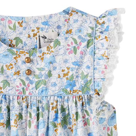 Blouse  fleurie liberty   à volants  appoline Bleu ciel rose 2 - vertbaudet enfant 