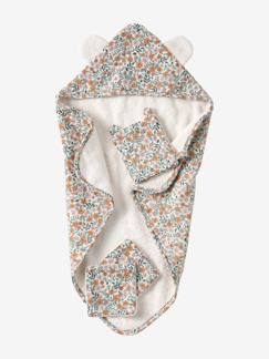 Jouet-Set cape de bain + gant + lingettes poupon en gaze de coton