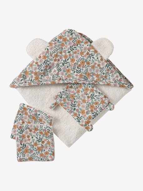 Set cape de bain + gant + lingettes poupon en gaze de coton Rétro Flower 2 - vertbaudet enfant 