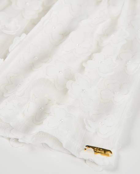 Robe fille unie avec décorations florales Blanc 4 - vertbaudet enfant 