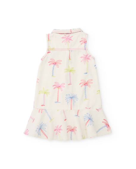 Robe fille en tissu tissé avec imprimé palmiers Blanc 3 - vertbaudet enfant 