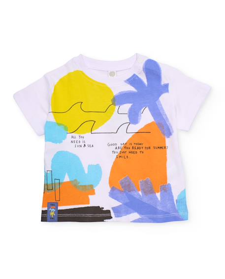T-shirt garçon en maille avec imprimé abstrait Blanc 2 - vertbaudet enfant 