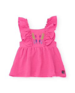 -Robe fille en tissu avec broderie sur le devant