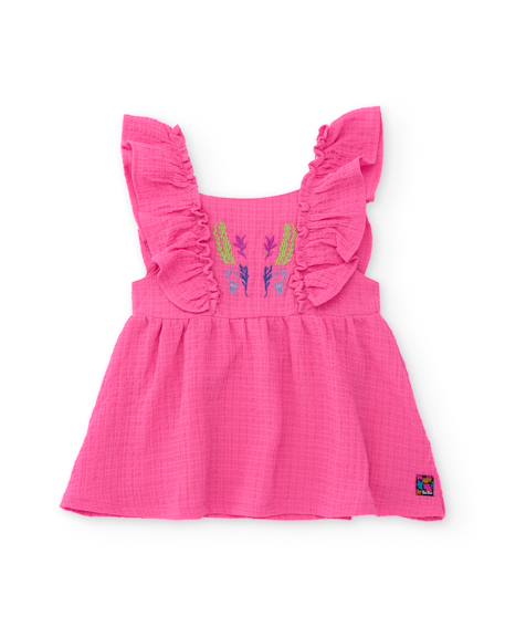 Robe fille en tissu avec broderie sur le devant Rose 1 - vertbaudet enfant 