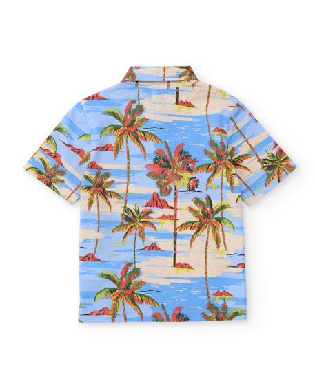 T-shirt garçon en maille avec imprimé tropical Bleu 3 - vertbaudet enfant 