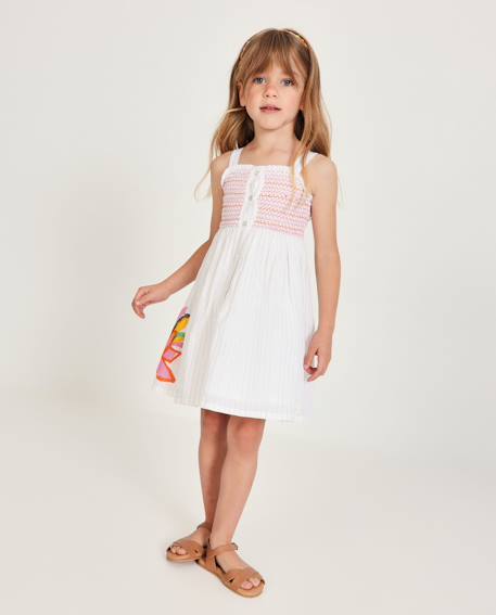 Fille-Robe fille en tissu et trame avec empiècement smocké