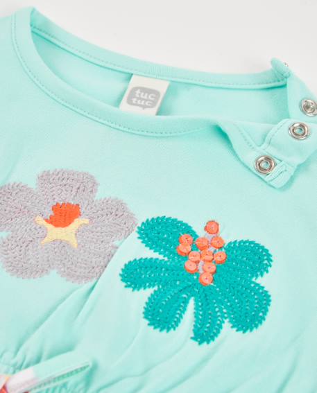 Robe fille en tricot avec fleurs brodées Bleu 3 - vertbaudet enfant 
