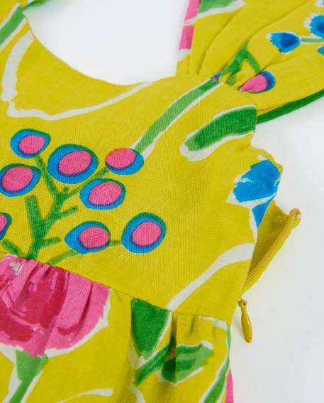 Robe fille en tissu chaîne et trame avec bretelles à volants Jaune 3 - vertbaudet enfant 