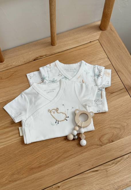 Lot de 2 bodies bébé manches courtes ouverture croisée noisette Ecru 1 - vertbaudet enfant 