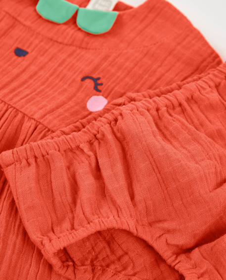Robe bébé avec bloomer en tissu et motif petite fraise Rouge 6 - vertbaudet enfant 