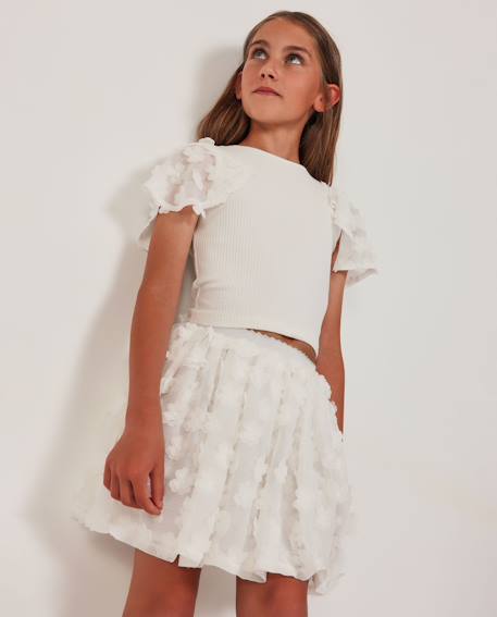 T-shirt fille en maille avec manches bouffantes Blanc 1 - vertbaudet enfant 