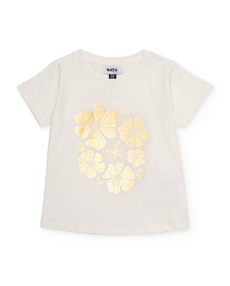 T-shirt fille en maille avec imprimé doré Blanc 2 - vertbaudet enfant 