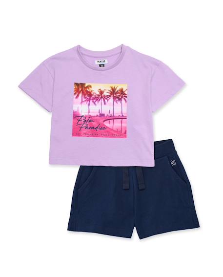 Fille-Ensemble fille en maille avec graphique tropical
