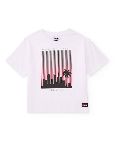T-shirt garçon en maille avec imprimé contrasté Blanc 2 - vertbaudet enfant 