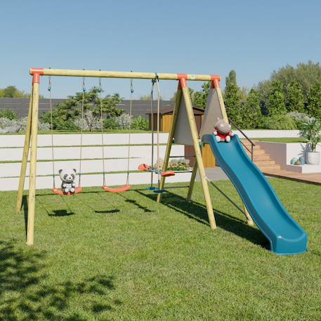 Portique bois balançoire et toboggan enfant 2,30m azuki 2 Bois 6 - vertbaudet enfant 