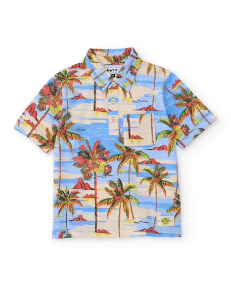 T-shirt garçon en maille avec imprimé tropical Bleu 2 - vertbaudet enfant 