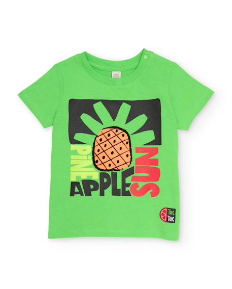 T-shirt garçon en maille avec fermeture à l’épaule Vert 2 - vertbaudet enfant 