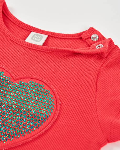 Robe en maille pour fille avec cœur en sequins Rouge 4 - vertbaudet enfant 