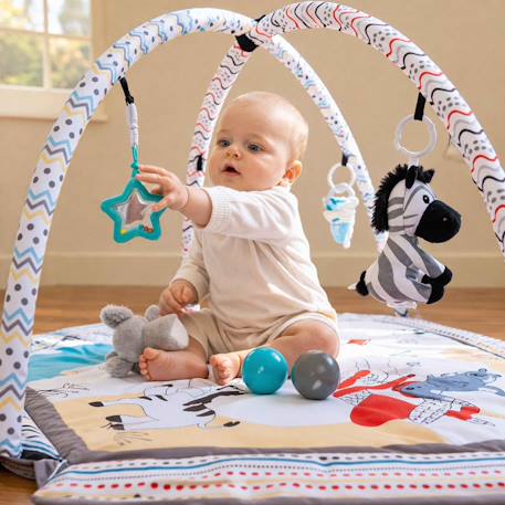 Tapis d'éveil bébé piscine à balles pliable expédition safari Blanc 5 - vertbaudet enfant 