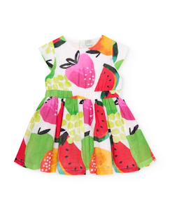 Bébé-Robe, jupe-Robe fille en tissu chaîne et trame avec motif de fruits