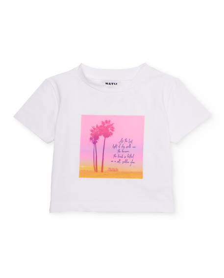 T-shirt fille en maille avec illustration de palmier Blanc 2 - vertbaudet enfant 