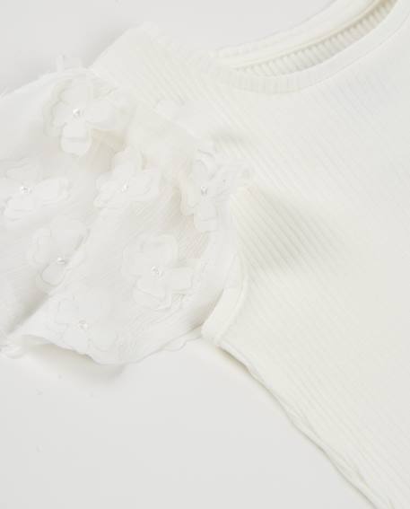 T-shirt fille en maille avec manches bouffantes Blanc 4 - vertbaudet enfant 