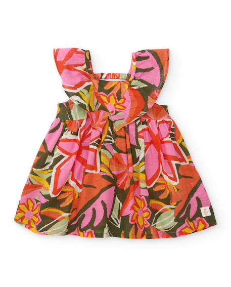 Robe fille en tissu avec fronces sur le devant Orange 1 - vertbaudet enfant 
