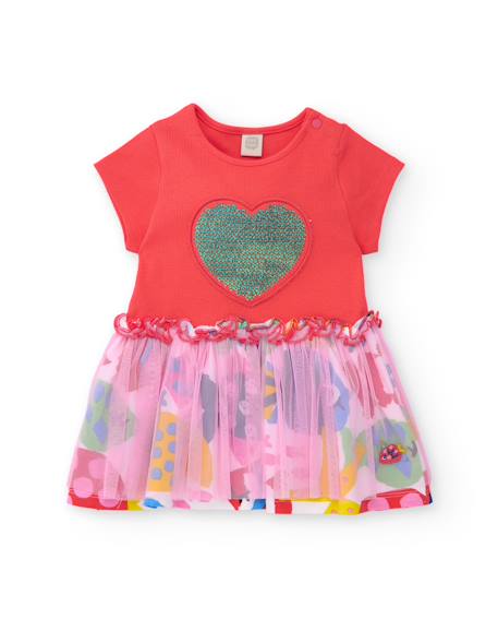 Robe en maille pour fille avec cœur en sequins Rouge 2 - vertbaudet enfant 