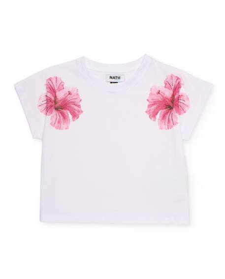 T-shirt fille en maille avec fleurs décoratives Blanc 2 - vertbaudet enfant 