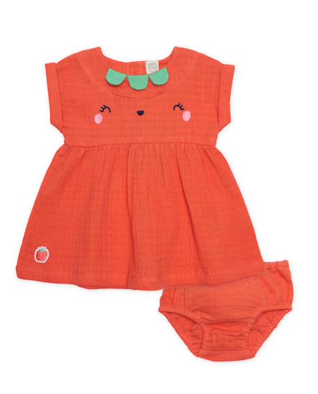 Robe bébé avec bloomer en tissu et motif petite fraise  - vertbaudet enfant
