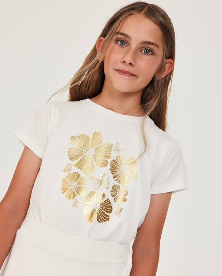 Fille-T-shirt fille en maille avec imprimé doré