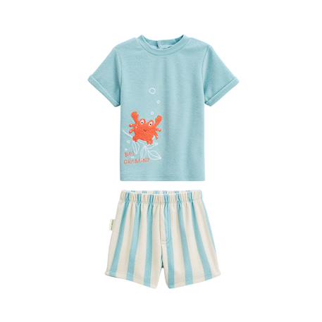 Ensemble enfant t-shirt et short en éponge cayo coco Bleu 2 - vertbaudet enfant 